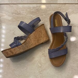 Nicole Slate Blue Braided Wedge Sandals